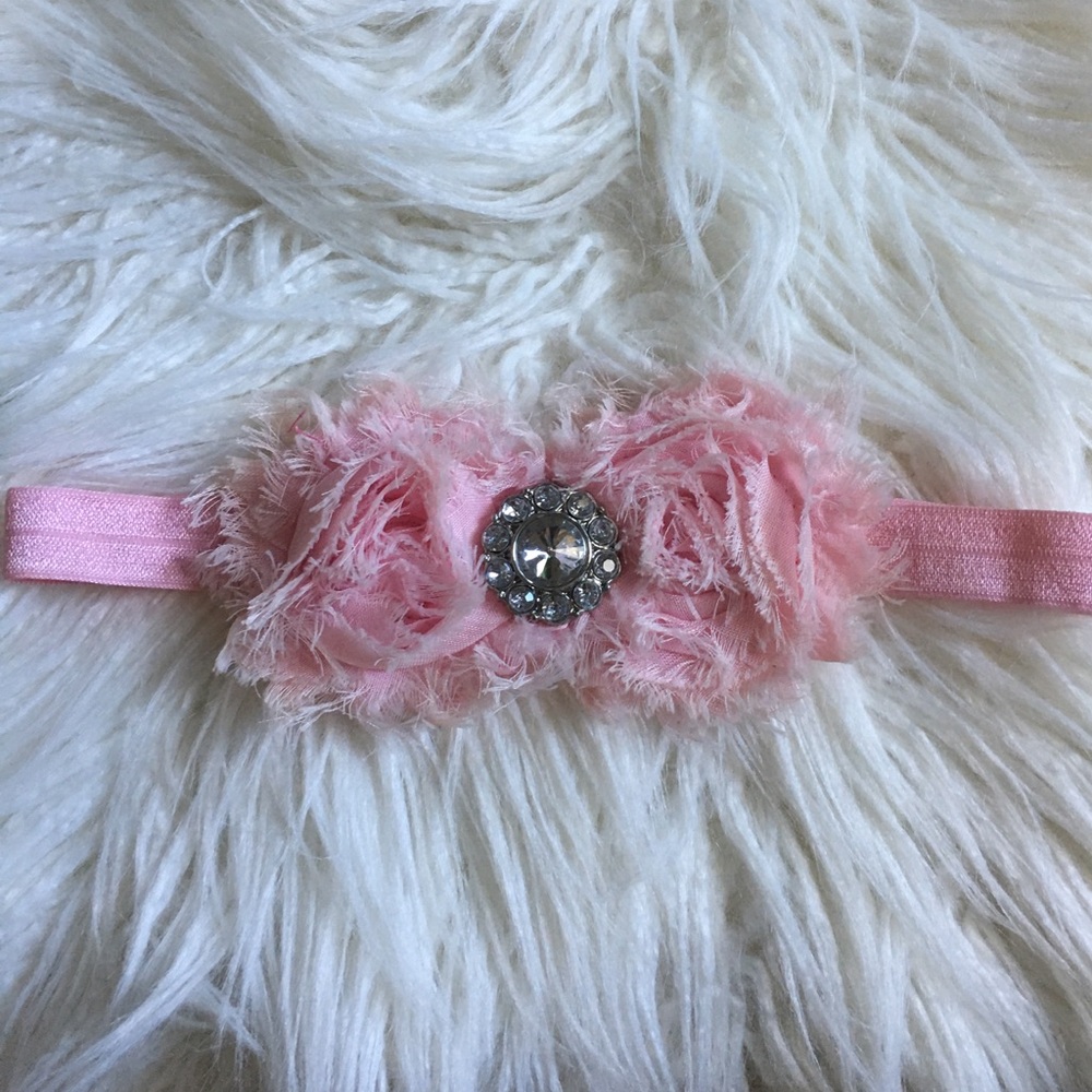 Pink Shabby Chic Rhinestone Baby Headband